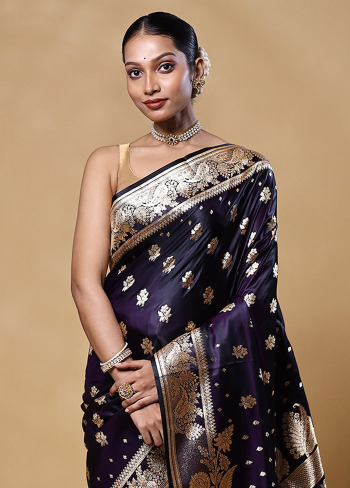 Blue Banarasi Silk Saree With Blouse Piece Browse