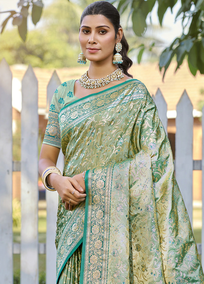 Green Spun Silk Saree With Blouse Piece Free Shipping Best Seller