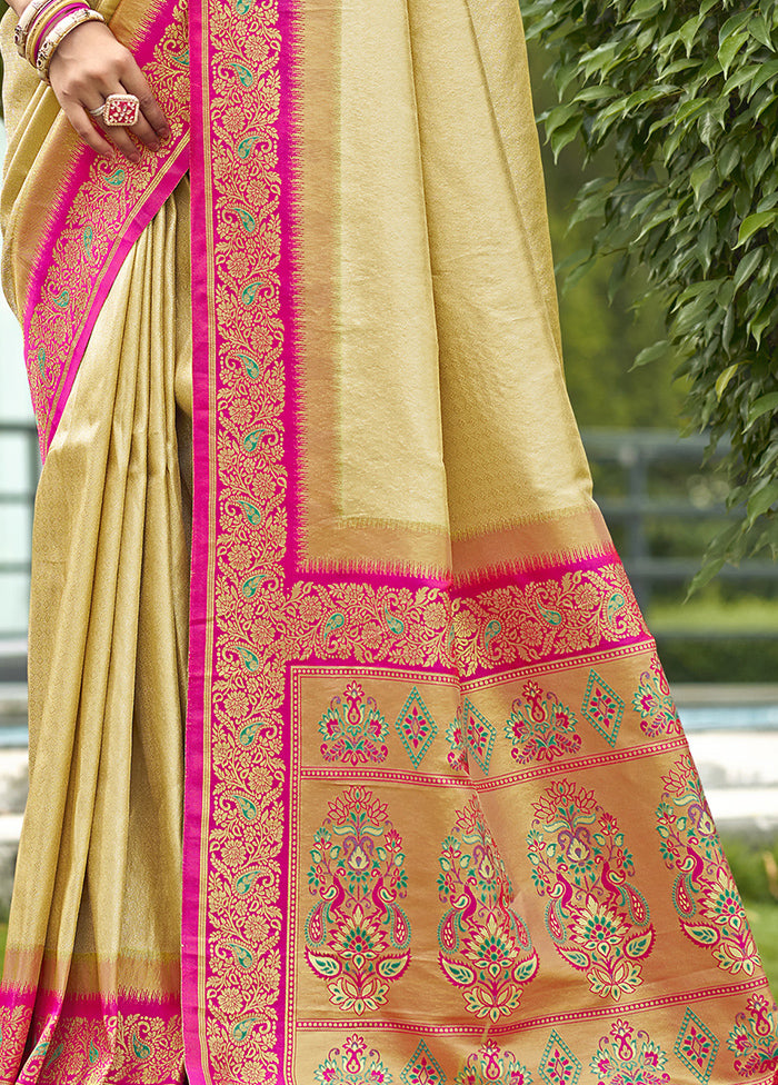 Beige Dupion Silk Saree With Blouse Piece Free Shipping Big Discount