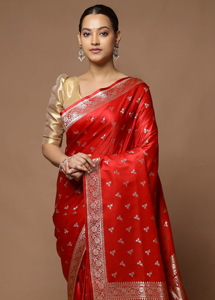 Red Banarasi Silk Saree With Blouse Piece Cheapest Pice