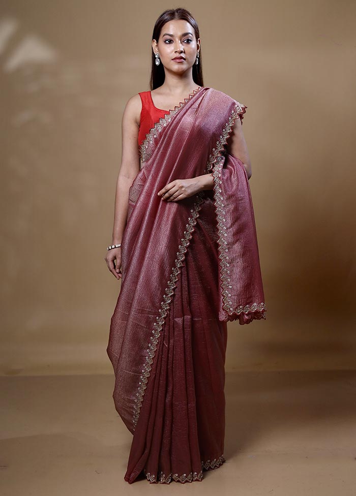 Peach Crushed Tissue Silk Saree With Blouse Piece In China Cheap Pice