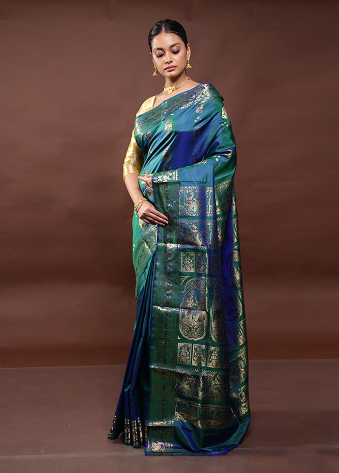 Green Handloom Baluchari Pure Silk Saree With Blouse Piece Clearance Eastbay