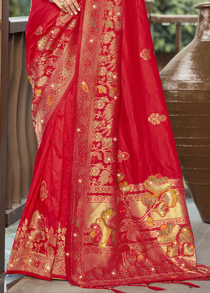 Red Dupion Silk Saree With Blouse Piece Real Online