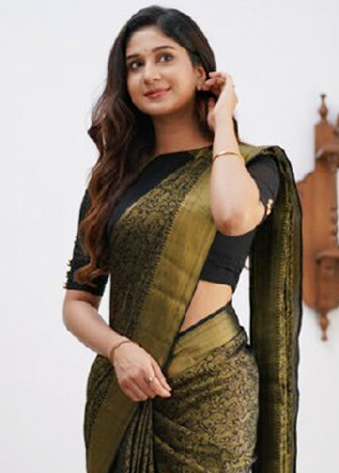 Black Banarasi Silk Saree With Blouse Piece Deals Cheap Pice