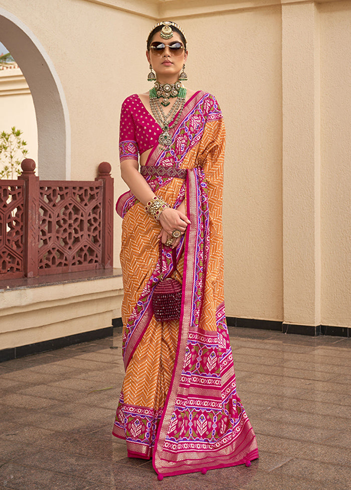 Orange Spun Silk Saree With Blouse Piece Good Selling Online