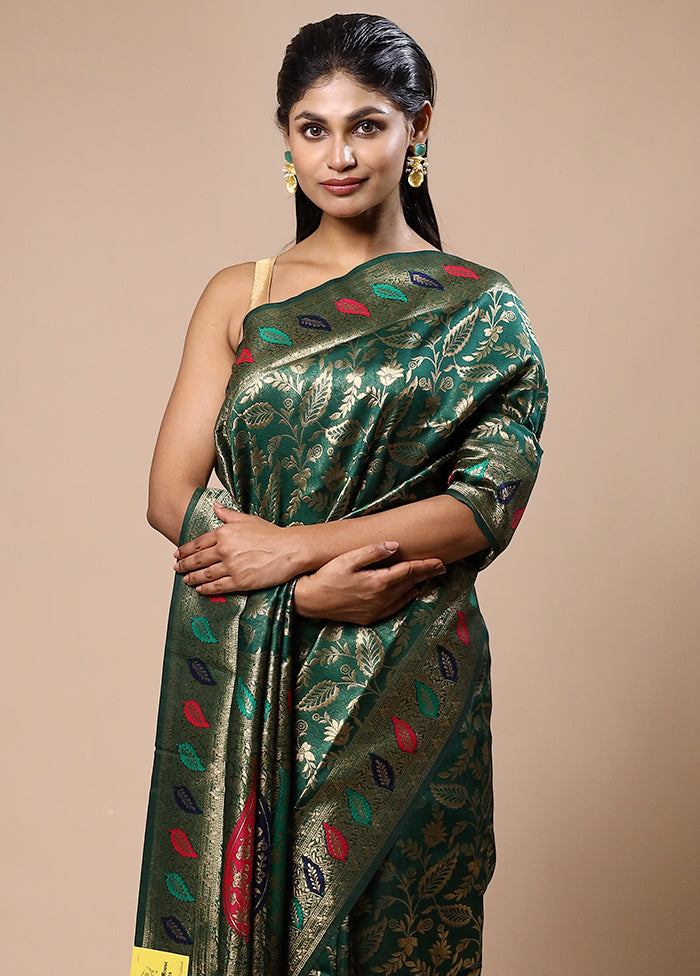 Green Dupion Silk Saree With Blouse Piece Clearance Pirce Sale