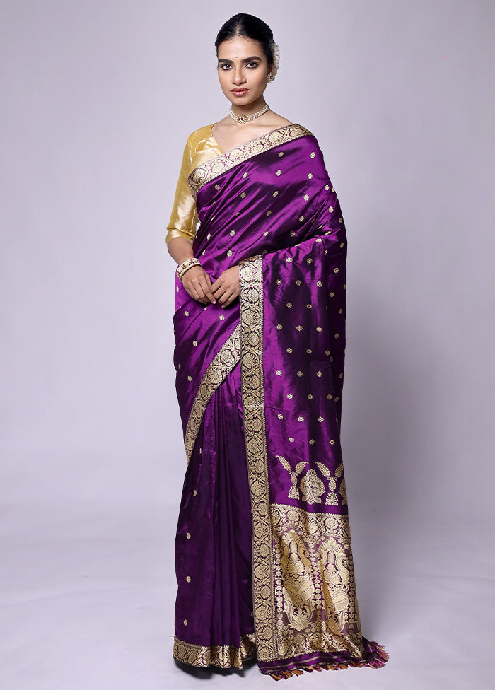 Purple Handloom Assam Pure Silk Saree With Blouse Piece Clearance Deals