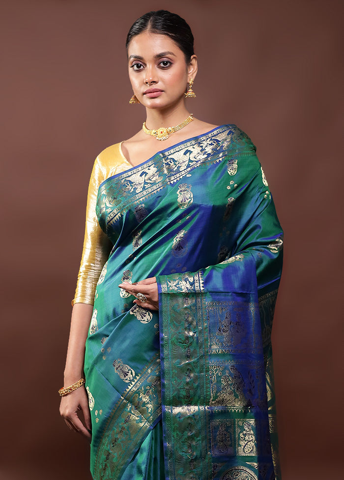 Green Handloom Baluchari Pure Silk Saree With Blouse Piece Clearance Eastbay