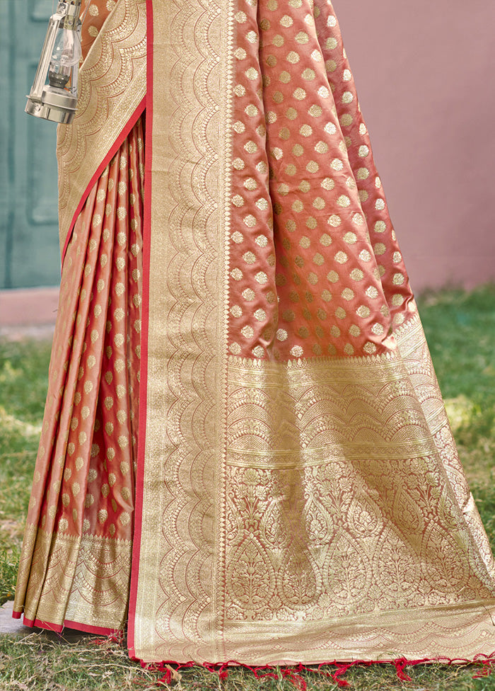 Peach Spun Silk Saree With Blouse Piece Buy Cheap Classic