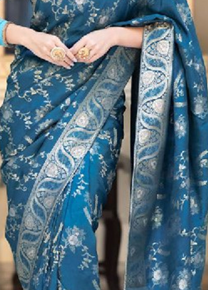 Teal Banarasi Silk Saree With Blouse Piece Free Shipping Sale Online