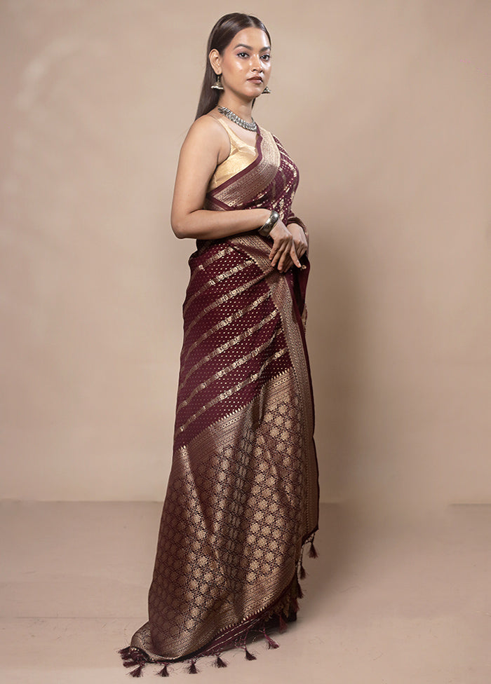 Maroon Dupion Silk Saree With Blouse Piece Cheap Sale Outlet Store