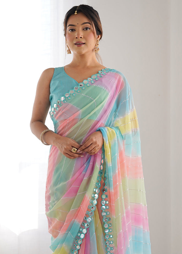 Multicolor Georgette Saree With Blouse Piece Cheap Sale With Paypal