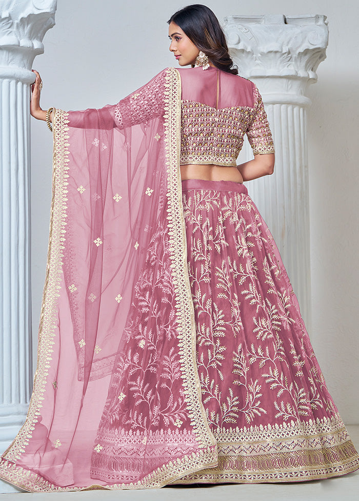 3 Pc Pink Net Semi Stitched Lehenga Set Outlet Hot Sale