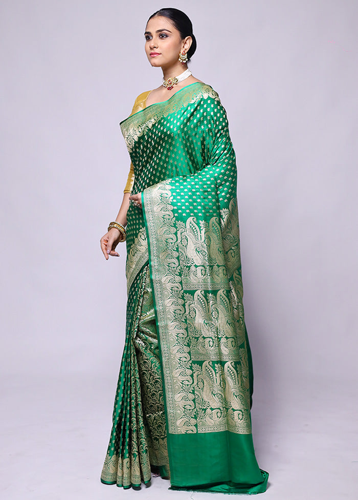 Green Handloom Banarasi Pure Silk Saree With Blouse Piece Buy Cheap For Cheap