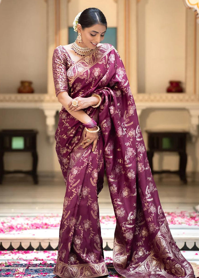 Magenta Banarasi Silk Saree With Blouse Piece Latest Collections Sale Online