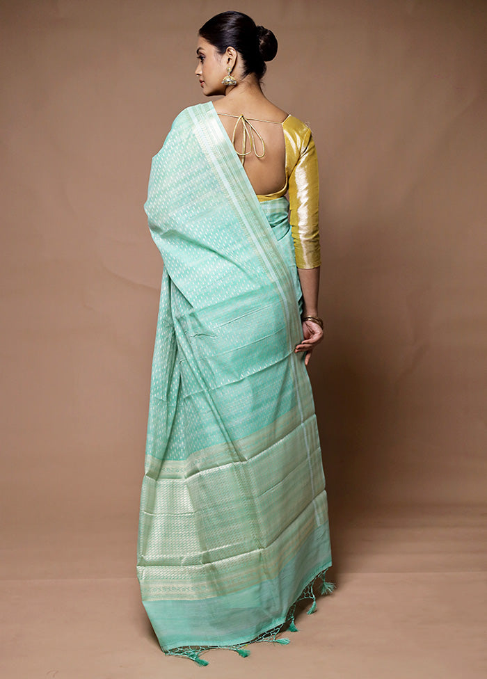 green Kora Silk Saree With Blouse Piece Sale Supply