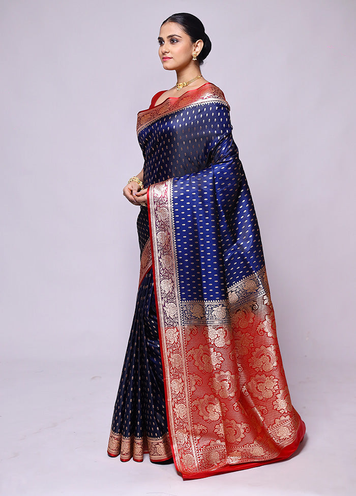 Blue Banarasi Silk Saree With Blouse Piece Huge Surprise Cheap Pice