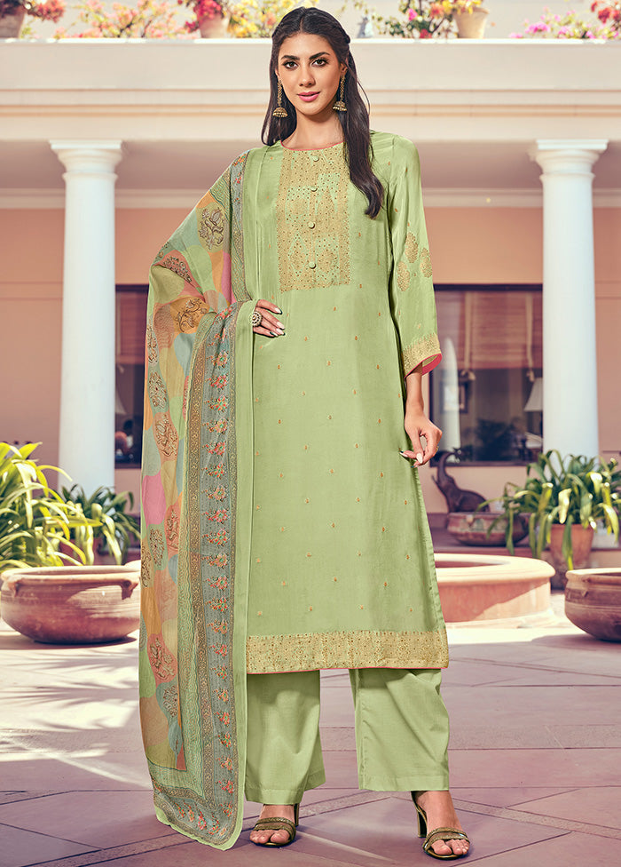 3 Pc Green Unstitched Pure Silk Suit Set Outlet Sast