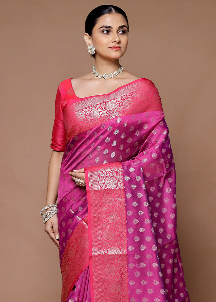 Pink Kora Silk Saree With Blouse Piece Clearance 2025 Unisex