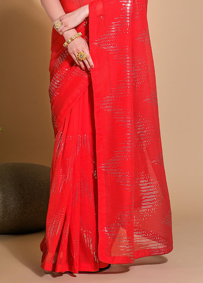 Red Georgette Saree With Blouse Piece Clearance Largest Supplier