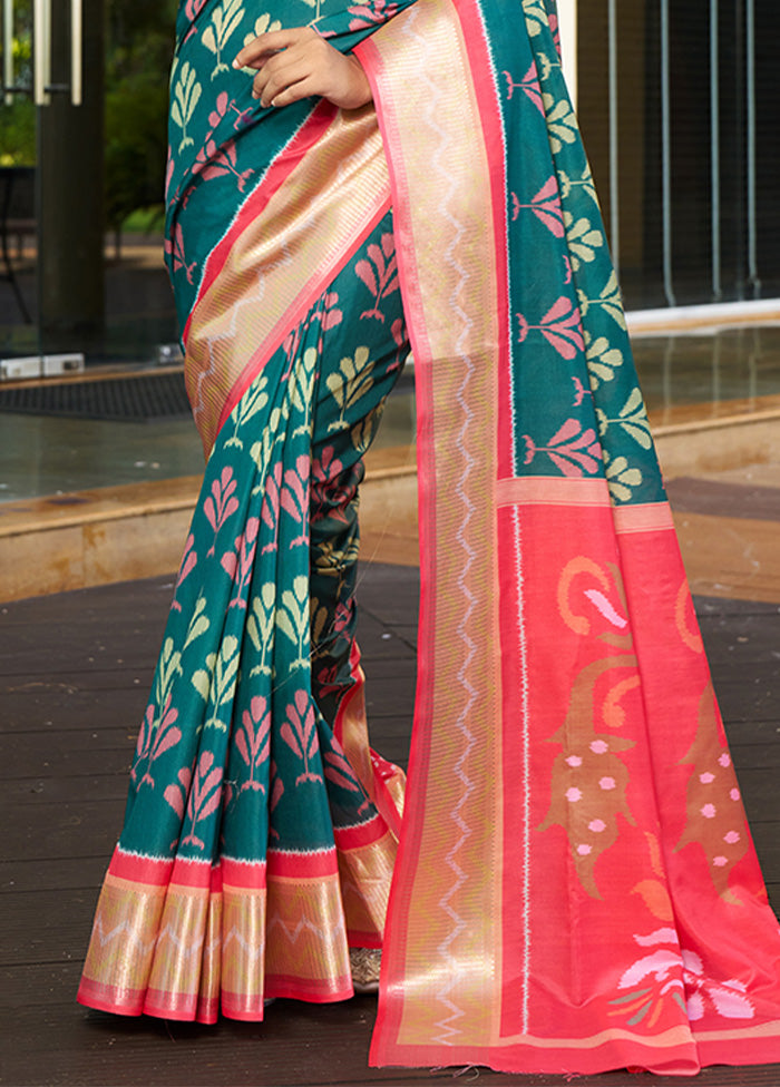 Rama Crepe Silk Saree With Blouse Piece Newest For Sale