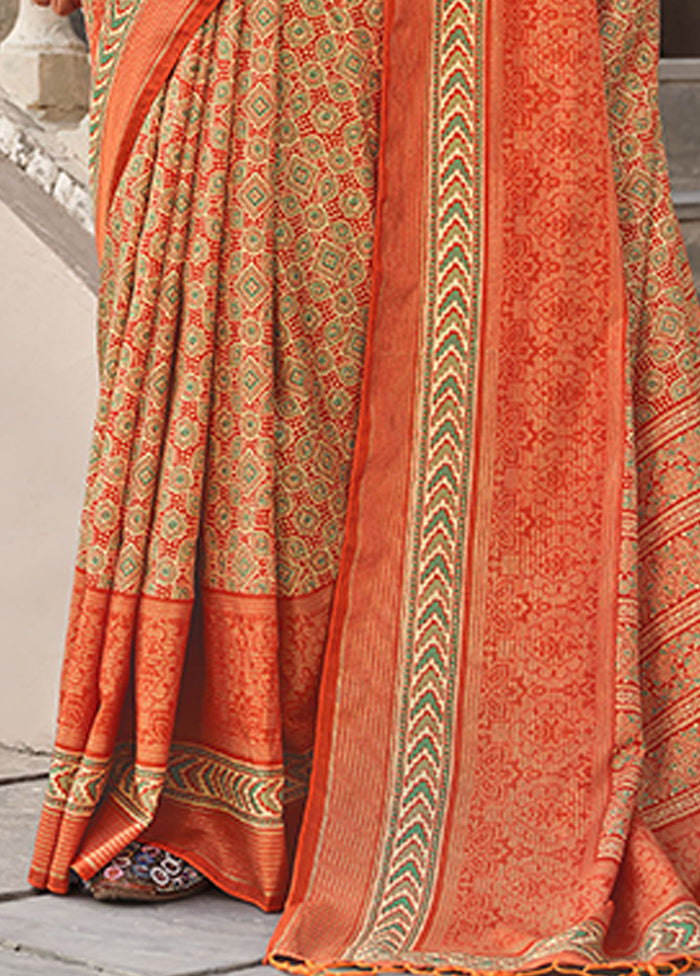 Orange Spun Silk Saree With Blouse Piece Outlet Clearance Store