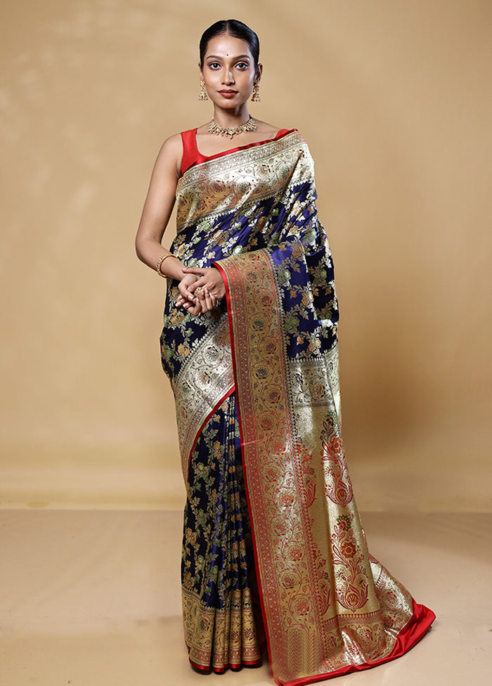 Blue Banarasi Silk Saree With Blouse Piece Ebay