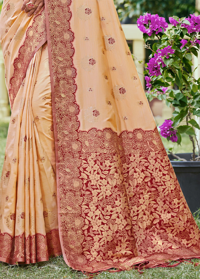 Peach Spun Silk Saree With Blouse Piece Get To Buy