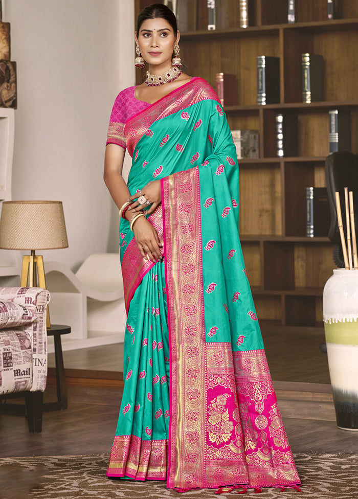 Teal Green Dupion Silk Saree With Blouse Piece Cheap Wiki