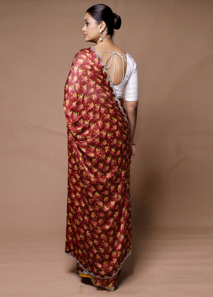 Maroon Chiffon Silk Saree With Blouse Piece Cheap Eastbay