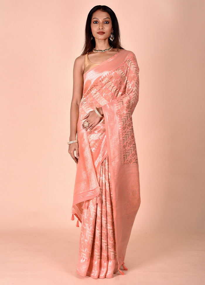 Peach Kora Silk Saree With Blouse Piece Buy Cheap Factory Outlet