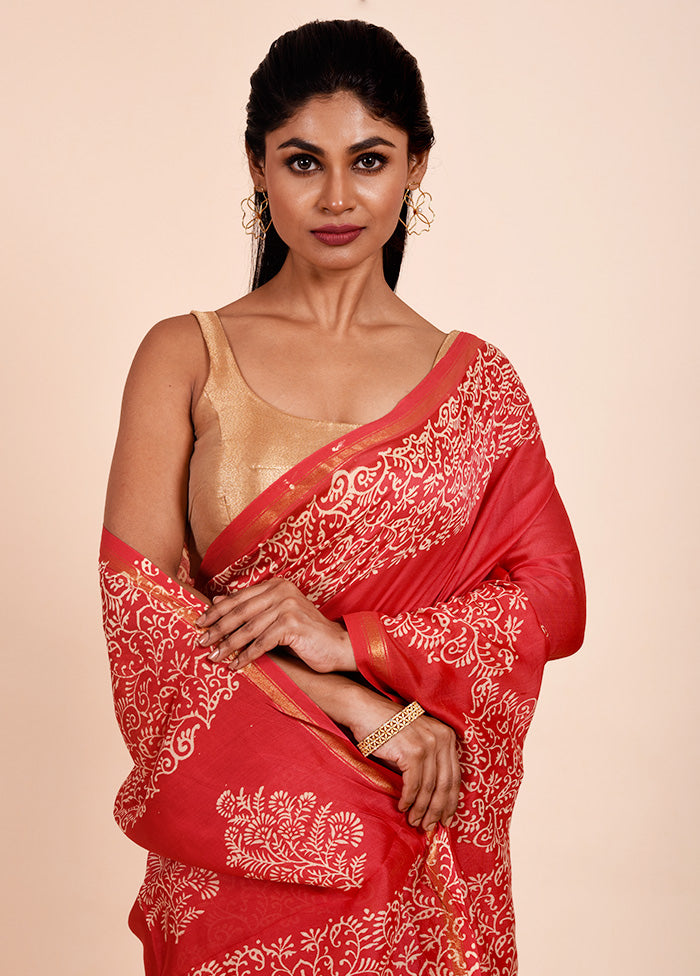 Red Chanderi Cotton Saree With Blouse Piece Cheap Footlocker Finishline