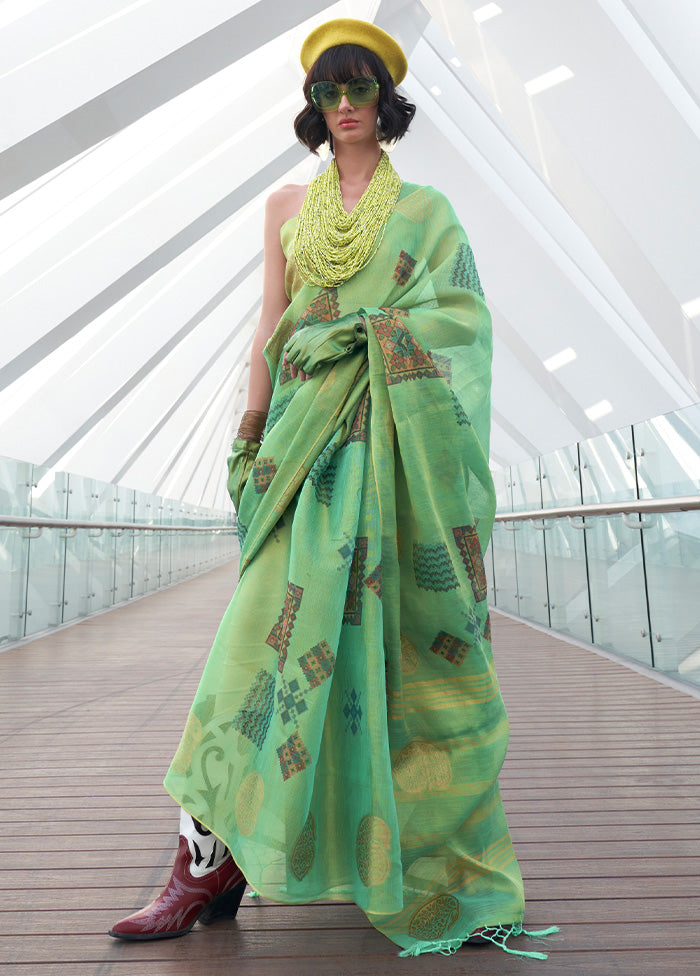 Green Spun Silk Saree With Blouse Piece Finishline Online