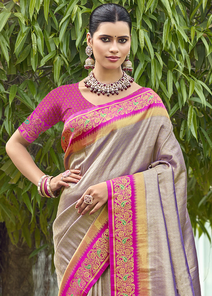 Grey Dupion Silk Saree With Blouse Piece Discount Fast Delivery