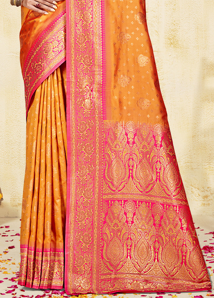 Orange Dupion Silk Saree With Blouse Piece Cheap Discounts