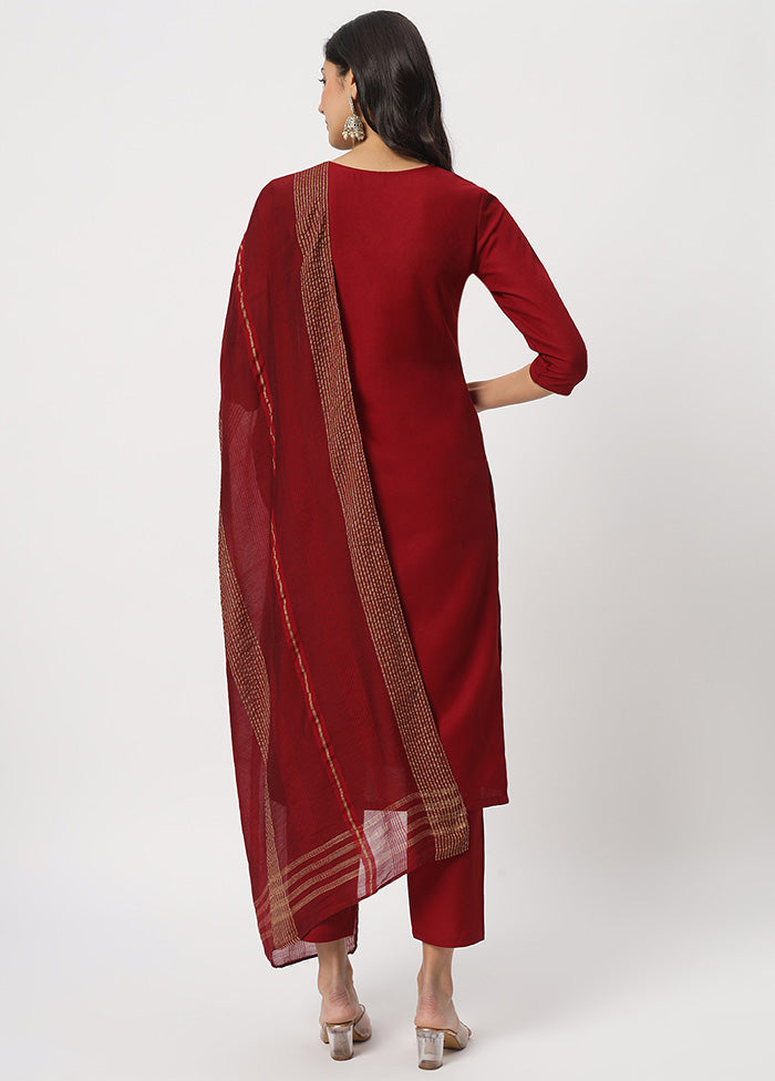 3 Pc Maroon Readymade Cotton Dupatta Suit Set Free Shipping Cheap Online