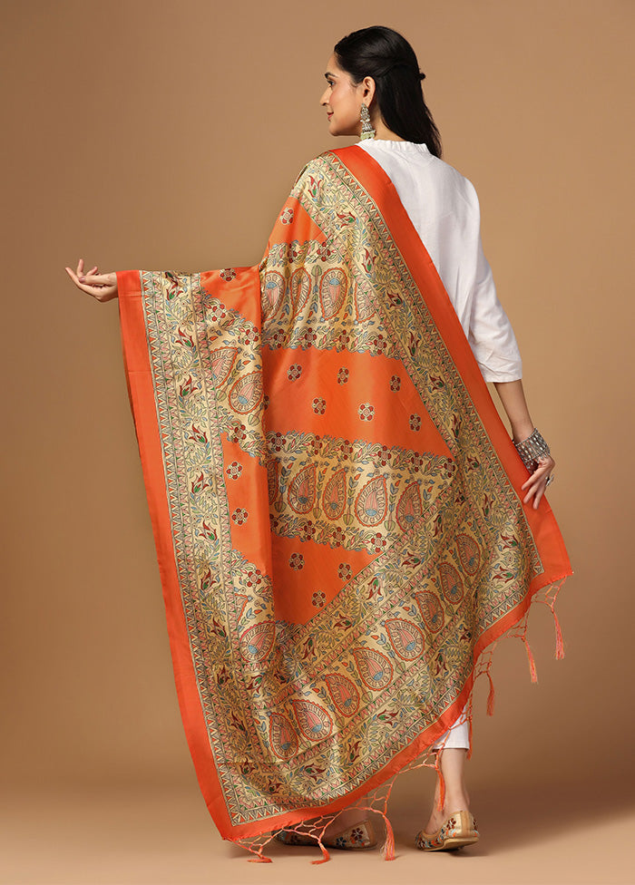 Orange Art Silk Dupatta Shop Offer For Sale