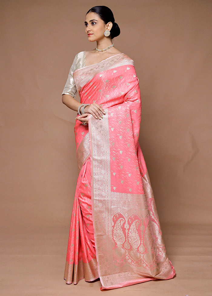 Pink Katan Silk Saree With Blouse Piece Cheap Supply