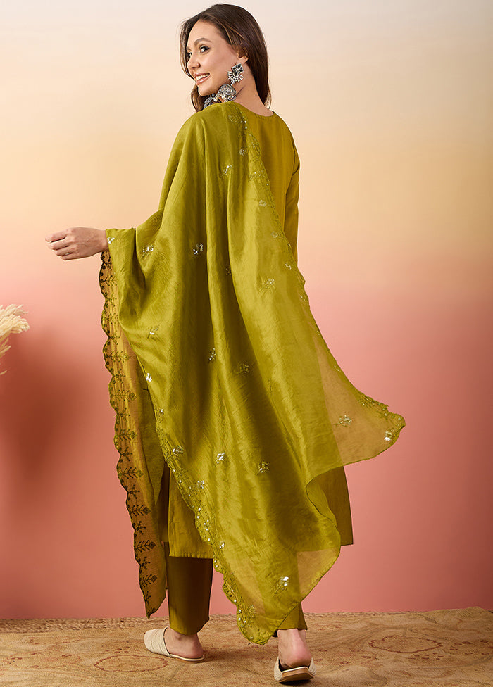 3 Pc Mustard Readymade Silk Suit Set Clearance Largest Supplier