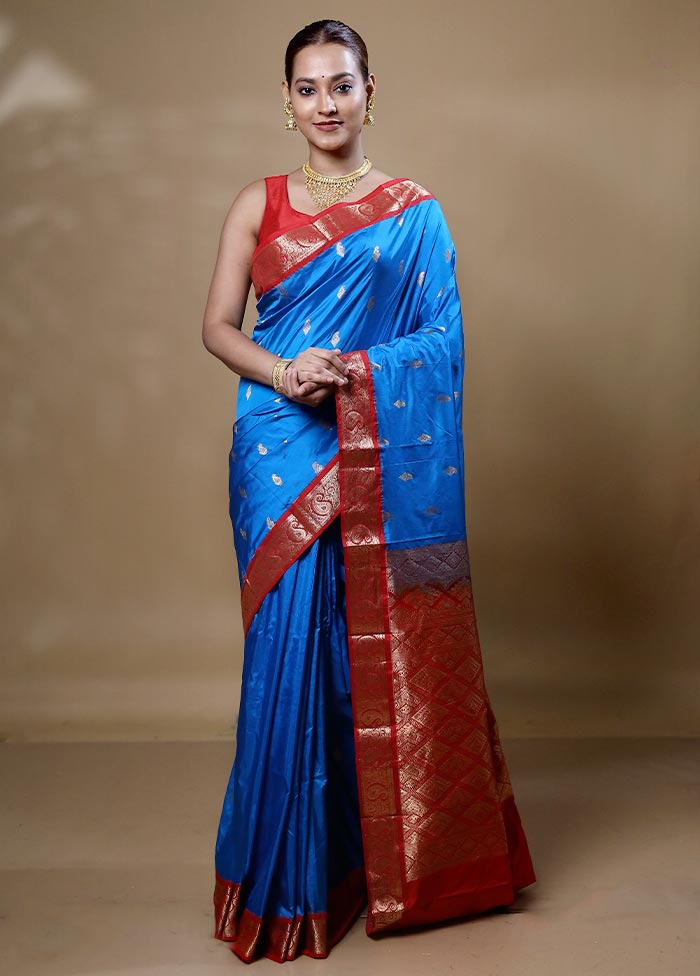 Blue Handloom Kanjivaram Pure Silk Saree With Blouse Piece Official Site