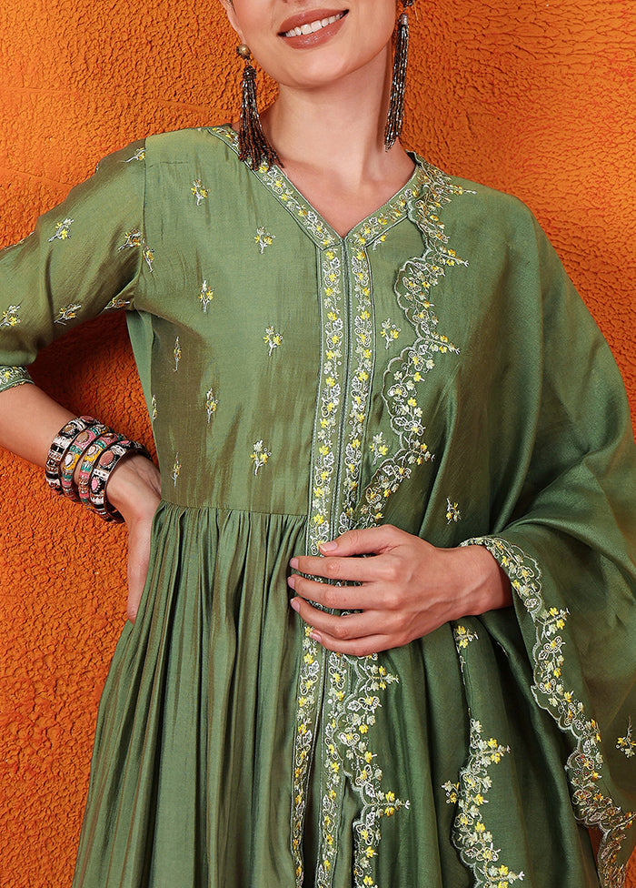 3 Pc Green Readymade Silk Suit Set Quality Free Shipping Low Pice