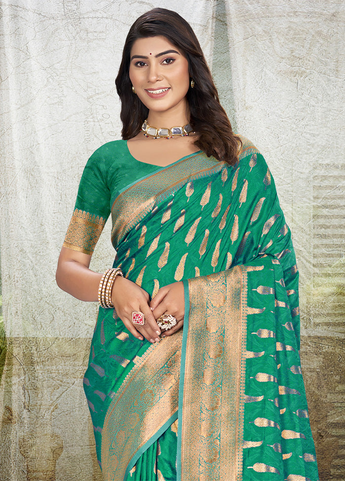 Rama Green Spun Silk Saree With Blouse Piece Discount Free Shipping