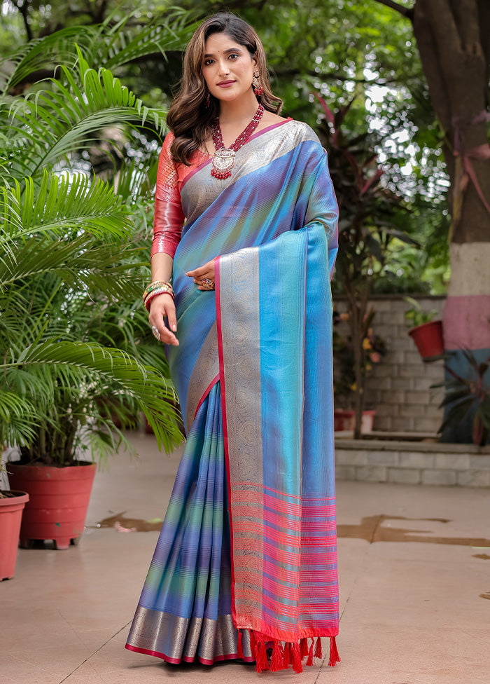 Blue Banarasi Silk Saree With Blouse Piece Cheap High Quality