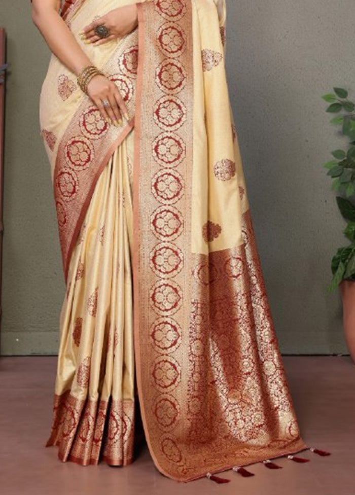 Cream Spun Silk Saree With Blouse Piece Pices Cheap Online