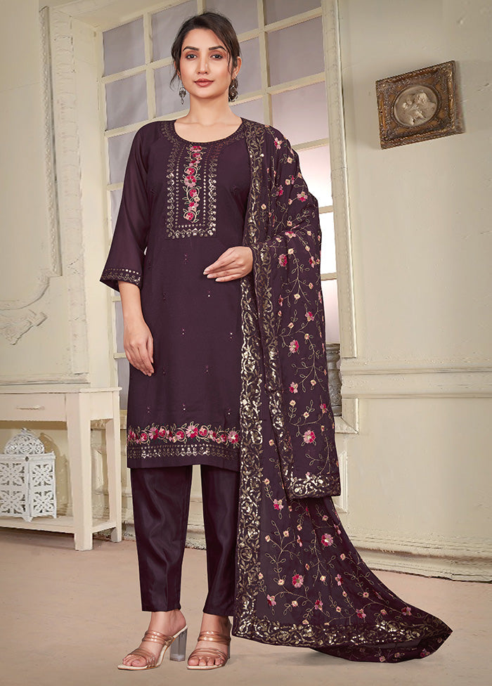 3 Pc Brown Readymade Georgette Suit Set From China Sale Online