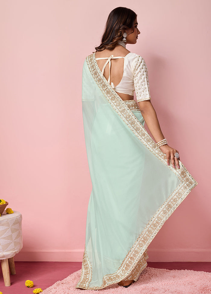 Sea Green Organza Saree With Blouse Piece Discount Nicekicks