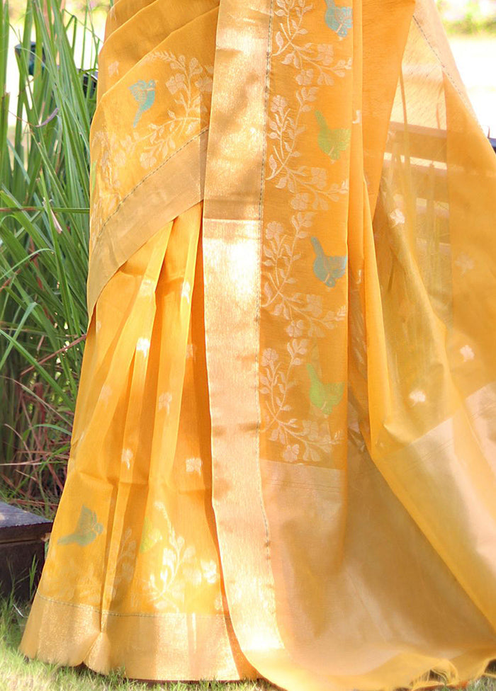 Yellow Linen Silk Saree With Blouse Piece In China