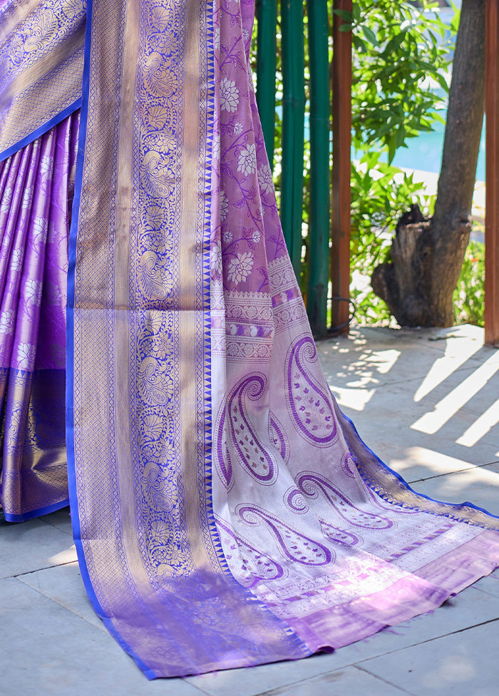 Purple Banarasi Silk Saree With Blouse Piece Outlet Footaction