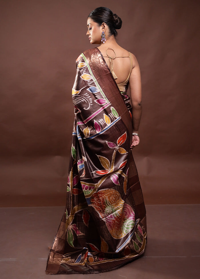 Brown Tussar Silk Saree With Blouse Piece Buy Cheap Pices