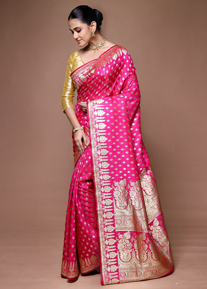 Pink Banarasi Silk Saree With Blouse Piece Get To Buy Sale Online